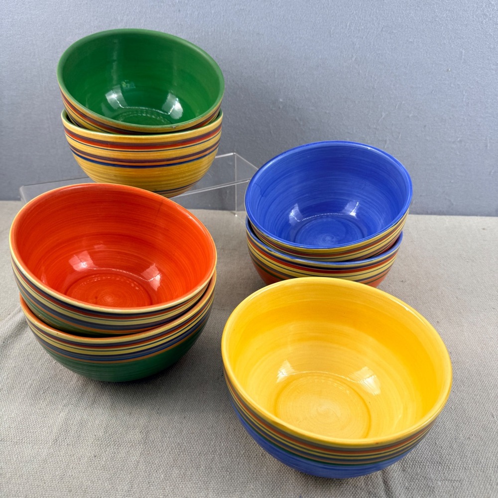 Set of 7 Pacific Rim Handpainted Exclusive Stoneware Striped Cereal Bowls